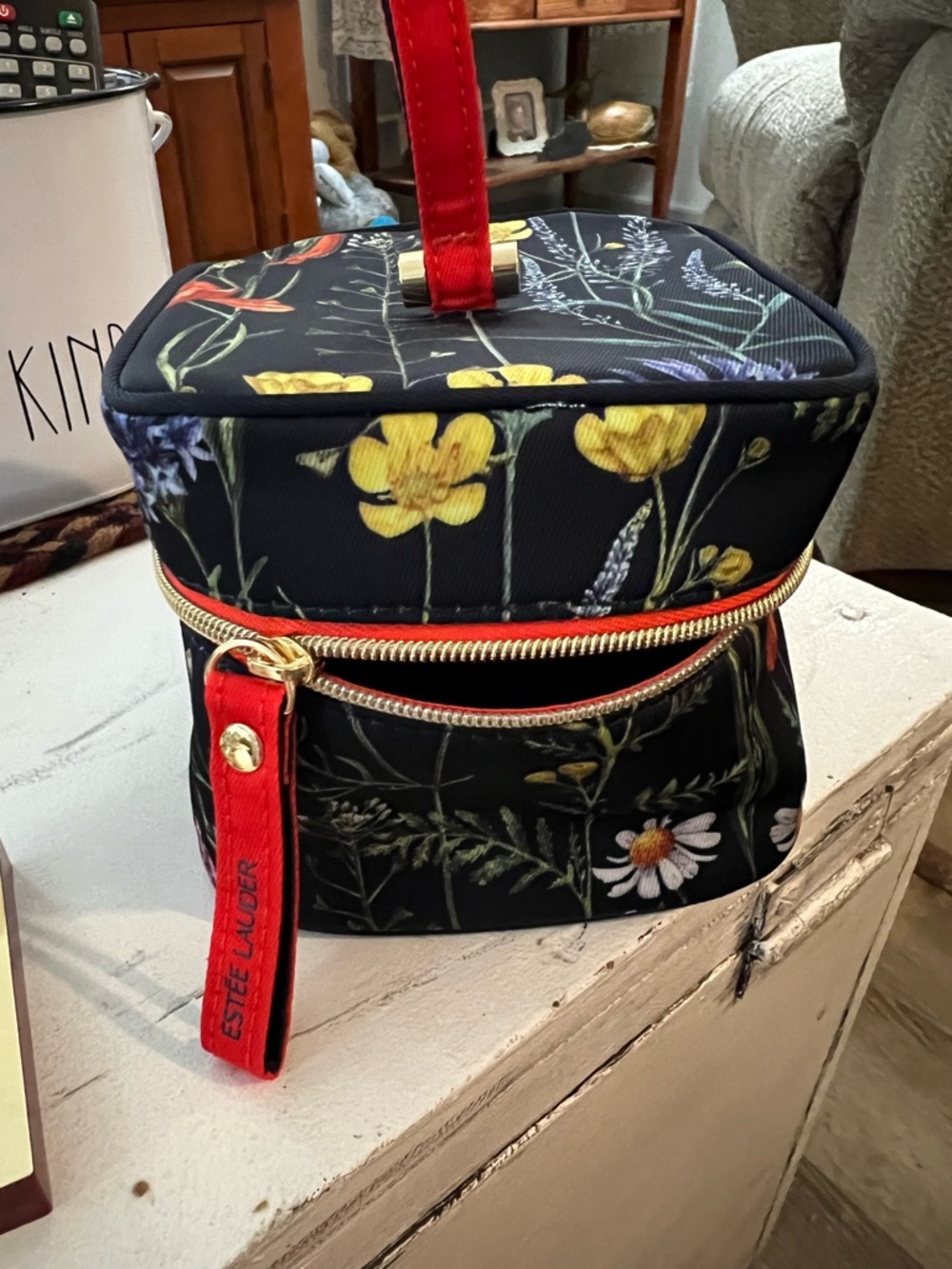 Estee Lauder Black Floral Cosmetic Case with Red Trim and make up included - Picture 10 of 10